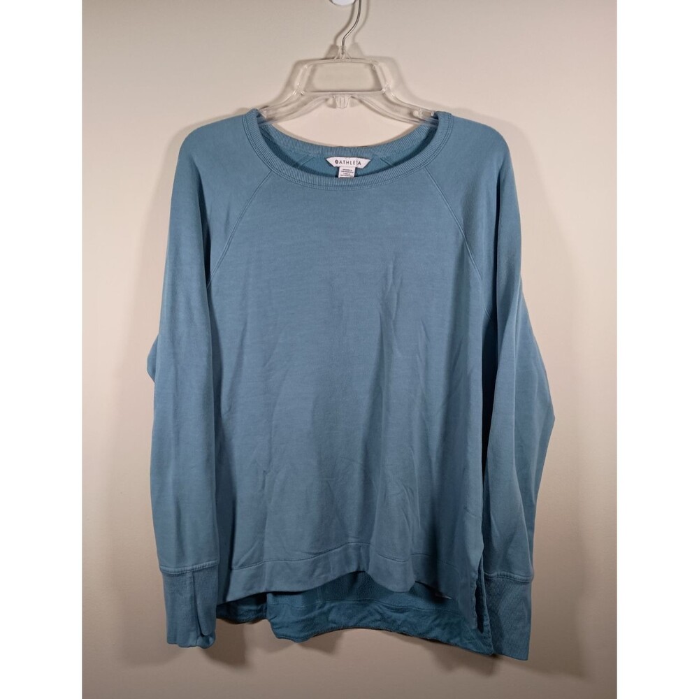 Athleta Blue Crew Neck Raglan Thumbhole Athleisure Womens Sweater Size Large